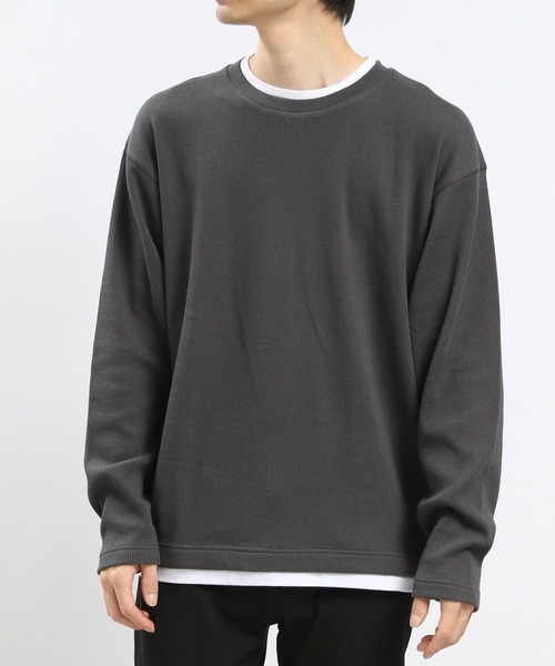 GLOBAL WORK Smile Seed Store（グローバルワーク スマイルシードストア）の「速乾ワッフルレイヤード長袖/991885（Tシャツ/カットソー・メンズ・グレイッシュベージュ/アイボリー/ダークカーキ/ダークグレー・X-LARGE/MEDIUM/SMALL/LARGE）」の7枚目の写真