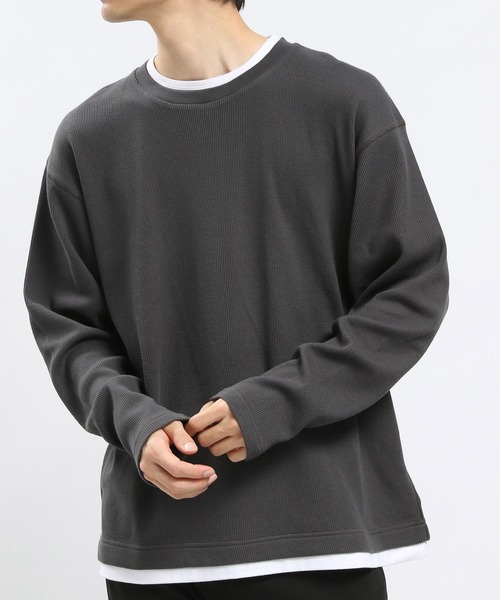 GLOBAL WORK Smile Seed Store（グローバルワーク スマイルシードストア）の「速乾ワッフルレイヤード長袖/991885（Tシャツ/カットソー・メンズ・グレイッシュベージュ/アイボリー/ダークカーキ/ダークグレー・X-LARGE/MEDIUM/SMALL/LARGE）」の8枚目の写真