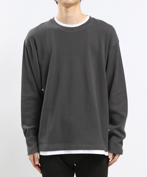 GLOBAL WORK Smile Seed Store（グローバルワーク スマイルシードストア）の「速乾ワッフルレイヤード長袖/991885（Tシャツ/カットソー・メンズ・グレイッシュベージュ/アイボリー/ダークカーキ/ダークグレー・X-LARGE/MEDIUM/SMALL/LARGE）」の10枚目の写真