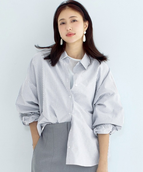 coca（coca）（コカ）の「ドルマンスリーブテールカットオックスシャツ（シャツ/ブラウス・レディース・ホワイト/イエロー/ストライプ/ライトブルー/B/A/ライトグリーン/ピンク/ネイビー/ライトベージュ/ブルー・M/L/S/XL）」の6枚目の写真