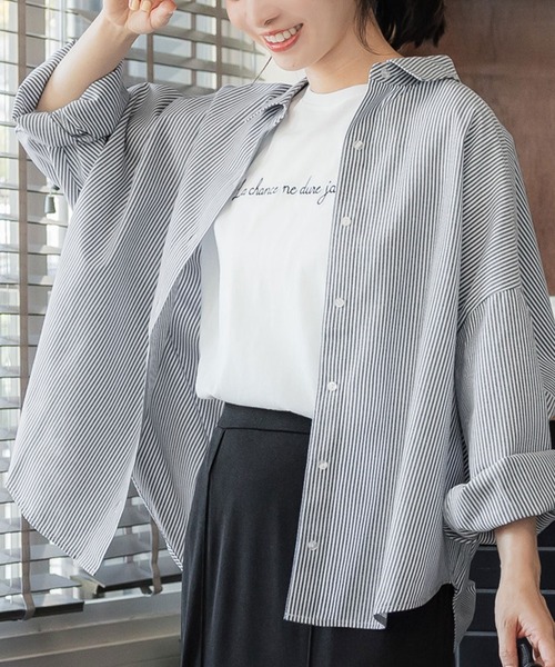 coca（coca）（コカ）の「ドルマンスリーブテールカットオックスシャツ（シャツ/ブラウス・レディース・ホワイト/イエロー/ストライプ/ライトブルー/B/A/ライトグリーン/ピンク/ネイビー/ライトベージュ/ブルー・M/L/S/XL）」の9枚目の写真