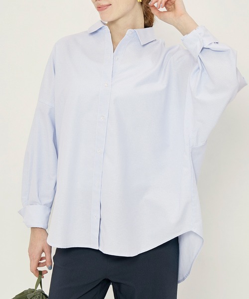 coca（coca）（コカ）の「ドルマンスリーブテールカットオックスシャツ（シャツ/ブラウス・レディース・ホワイト/イエロー/ストライプ/ライトブルー/B/A/ライトグリーン/ピンク/ネイビー/ライトベージュ/ブルー・M/L/S/XL）」の7枚目の写真