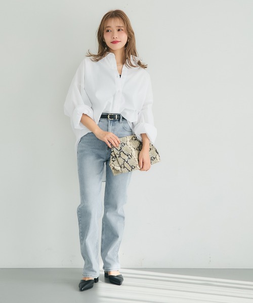 coca（coca）（コカ）の「ドルマンスリーブテールカットオックスシャツ（シャツ/ブラウス・レディース・ホワイト/イエロー/ストライプ/ライトブルー/B/A/ライトグリーン/ピンク/ネイビー/ライトベージュ/ブルー・M/L/S/XL）」の14枚目の写真