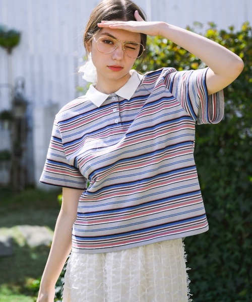 multi border polo shirt/マルチボーダーポロシャツ（ポロシャツ