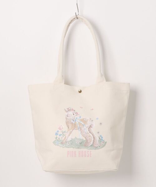 PINK HOUSE ひつじ柄トートバッグ PINK HOUSE（ピンクハウス）の「ひつじプリントバッグ（トートバッグ
