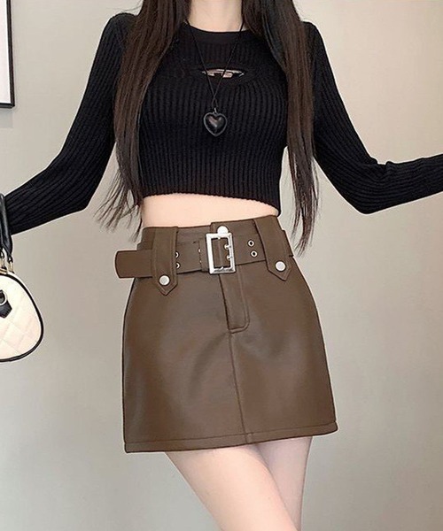 NANEA（ナネア）の「ビッグベルトスリムスカート　インナーパンツ付き（スカート・レディース・ブラック/ブラウン・SMALL/MEDIUM/LARGE/X-LARGE）」の6枚目の写真