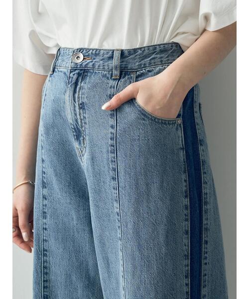 Editt by YECCA VECCA(エディットバイイェッカヴェッカ)の「配色ライン綿麻バギーデニムパンツ(デニムパンツ・レディース・ライトインディゴブルー・S/M)」の19枚目の写真