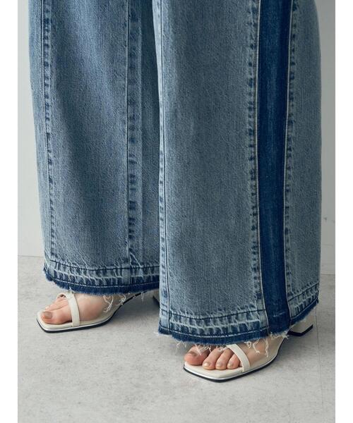 Editt by YECCA VECCA(エディットバイイェッカヴェッカ)の「配色ライン綿麻バギーデニムパンツ(デニムパンツ・レディース・ライトインディゴブルー・S/M)」の20枚目の写真