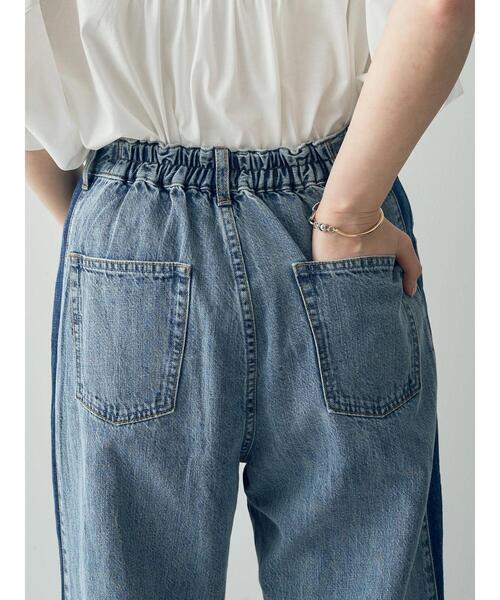 Editt by YECCA VECCA(エディットバイイェッカヴェッカ)の「配色ライン綿麻バギーデニムパンツ(デニムパンツ・レディース・ライトインディゴブルー・S/M)」の21枚目の写真