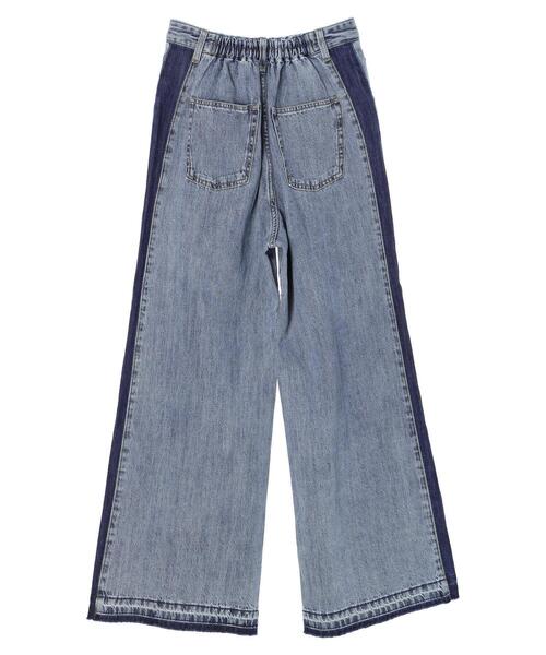 Editt by YECCA VECCA(エディットバイイェッカヴェッカ)の「配色ライン綿麻バギーデニムパンツ(デニムパンツ・レディース・ライトインディゴブルー・S/M)」の16枚目の写真