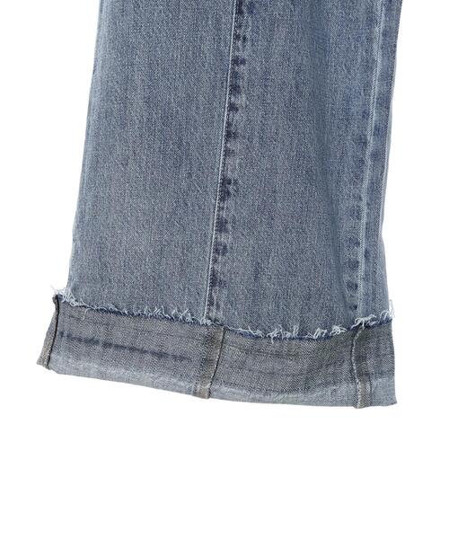Editt by YECCA VECCA(エディットバイイェッカヴェッカ)の「配色ライン綿麻バギーデニムパンツ(デニムパンツ・レディース・ライトインディゴブルー・S/M)」の2枚目の写真