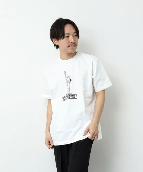 NOLLEY'S goodman（ノーリーズグッドマン）の「SON OF LIBERTY フロントプリントTシャツ（Tシャツ/カットソー・メンズ・グレイッシュベージュ/チャコールグレー/ホワイト/ロイヤルブルー・S/M/L）」の8枚目の写真