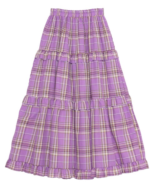 VIVIENNE TAM　プリーツロングスカート　チェック　ドット　パープル　0 VIVIENNE TAM プリーツロングスカート チェック ドット パープル