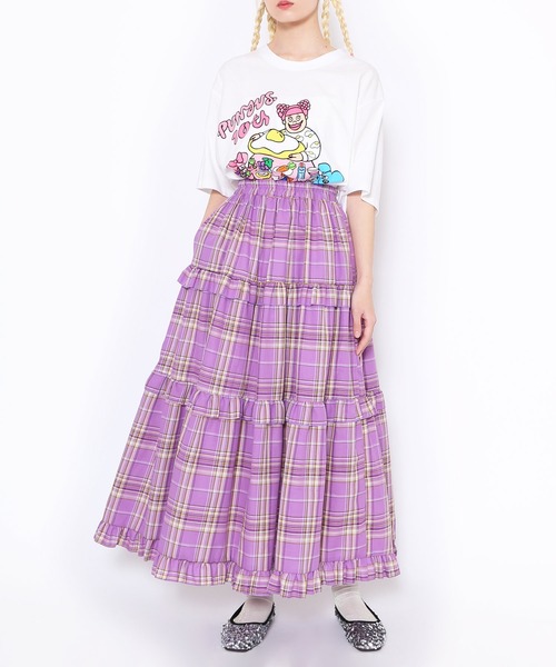PUNYUS（プニュズ）の「チェックフリルティアードロングスカート（パステルカラー）（スカート・レディース・パープル/イエロー/ピンク/ブルー・1/2/3/4）」の14枚目の写真