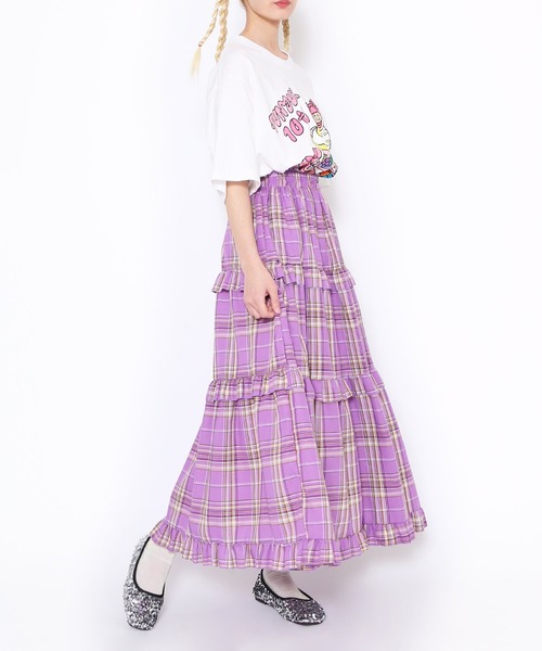 PUNYUS（プニュズ）の「チェックフリルティアードロングスカート（パステルカラー）（スカート・レディース・パープル/イエロー/ピンク/ブルー・1/2/3/4）」の16枚目の写真