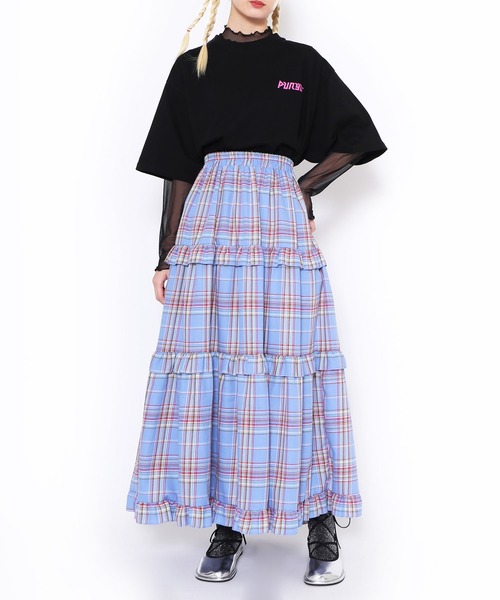 PUNYUS（プニュズ）の「チェックフリルティアードロングスカート（パステルカラー）（スカート・レディース・パープル/イエロー/ピンク/ブルー・1/2/3/4）」の20枚目の写真