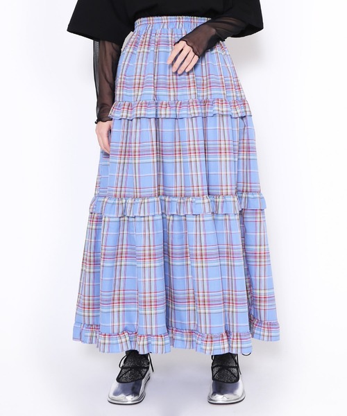 PUNYUS（プニュズ）の「チェックフリルティアードロングスカート（パステルカラー）（スカート・レディース・パープル/イエロー/ピンク/ブルー・1/2/3/4）」の21枚目の写真