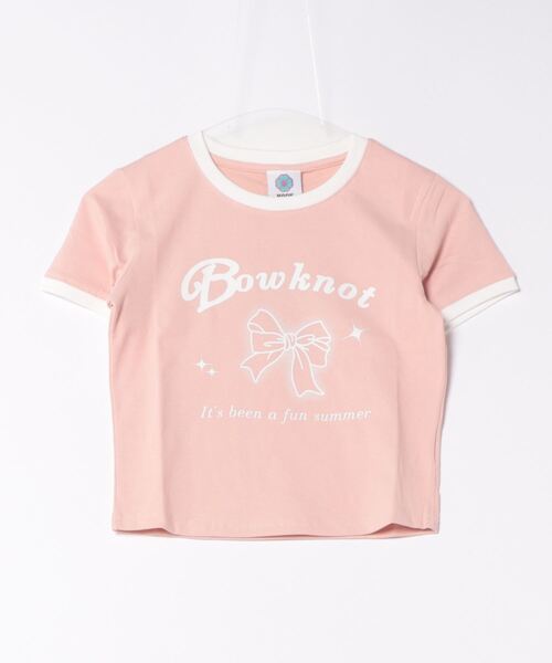 HOOK(フック)の「【HOOK】for girls リボンプリントリンガーtシャツ (SS)(Tシャツ/カットソー・レディース・ブルー/ブラック/グリーン/ホワイト/ベージュ/ピンク・FREE)」の6枚目の写真