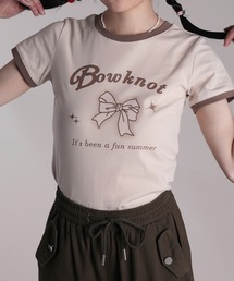 【HOOK】for girls　リボンプリントリンガーtシャツ (SS)