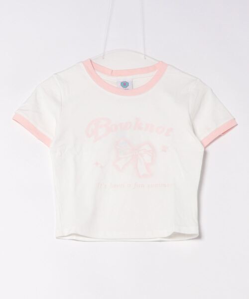HOOK(フック)の「【HOOK】for girls リボンプリントリンガーtシャツ (SS)(Tシャツ/カットソー・レディース・ブルー/ブラック/グリーン/ホワイト/ベージュ/ピンク・FREE)」の19枚目の写真