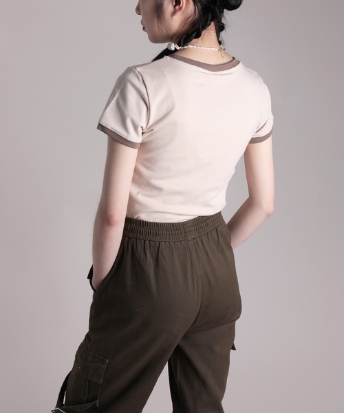 HOOK(フック)の「【HOOK】for girls リボンプリントリンガーtシャツ (SS)(Tシャツ/カットソー・レディース・ブルー/ブラック/グリーン/ホワイト/ベージュ/ピンク・FREE)」の16枚目の写真