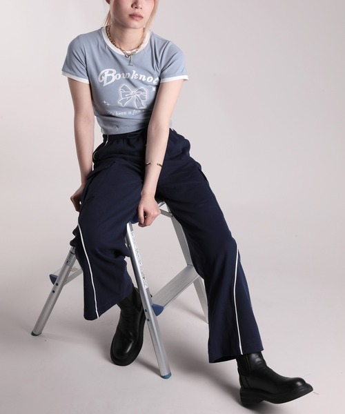 HOOK(フック)の「【HOOK】for girls リボンプリントリンガーtシャツ (SS)(Tシャツ/カットソー・レディース・ブルー/ブラック/グリーン/ホワイト/ベージュ/ピンク・FREE)」の8枚目の写真