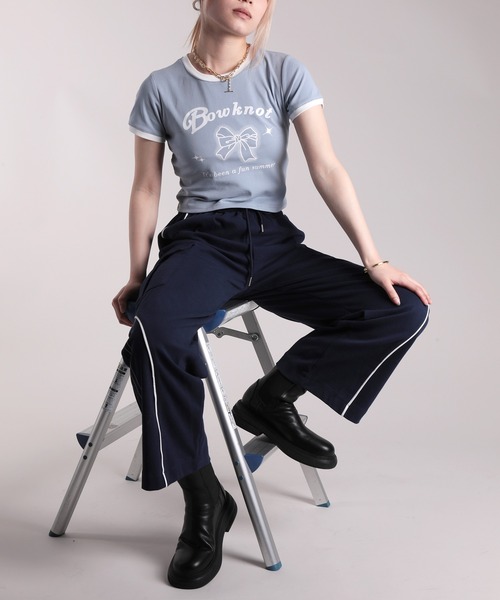 HOOK(フック)の「【HOOK】for girls リボンプリントリンガーtシャツ (SS)(Tシャツ/カットソー・レディース・ブルー/ブラック/グリーン/ホワイト/ベージュ/ピンク・FREE)」の9枚目の写真