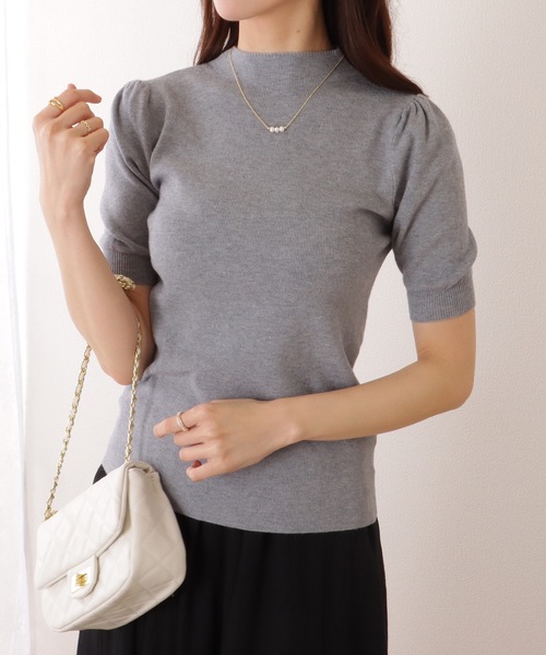 【美品✨】ルネ　トップス　ニット　半袖　ハイネック　パフスリーブ　36 セール】ハイネック パフスリーブ 半袖 ニット トップス（T