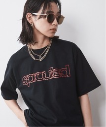<大きいサイズ>綿100%箔ロゴプリントTシャツ シックスタイル