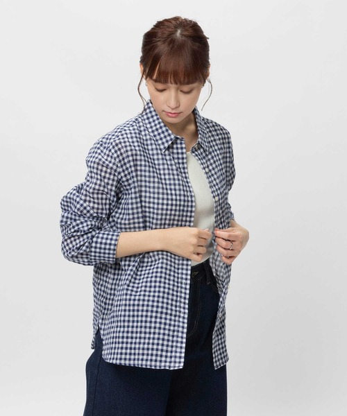 BACK NUMBER(バックナンバー)の「【BACK NUMBER】ライトポプリン長袖チェックシャツ(シャツ/ブラウス・レディース・ホワイト×ブラック/ホワイト×ネイビー・L/S/M/XL)」の9枚目の写真