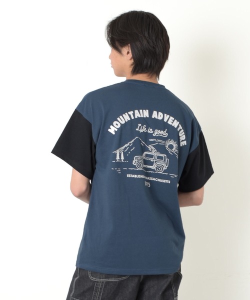 PEN FIELD(ペンフィールド)の「【Penfield】【防汚加工】バイカラーバックプリント半袖Tシャツ(Tシャツ/カットソー・キッズ・オートミール/ネイビー・170cm/160cm/150cm/140cm)」の1枚目の写真