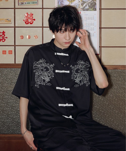 チャイナシーズ❤️ドラゴンローブ柄のインテリアテキスタイル❤️ 超レア柄　⭐️☆匿名☆ ドラゴンチャイナシャツ（シャツ/ブラウス）｜Ellno Loset（エルノ