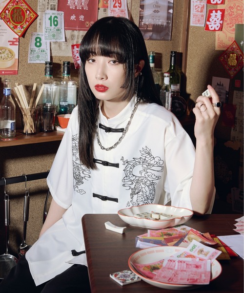 Ellno Loset（エルノロゼット）の「ドラゴンチャイナシャツ（シャツ/ブラウス・メンズ・ブラック/オフホワイト・MEDIUM/LARGE/SMALL）」の18枚目の写真