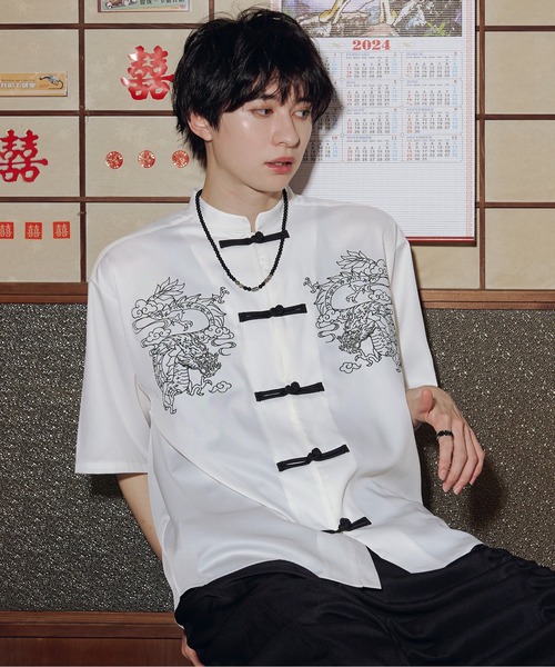 tricot レースチャイナシャツ Ellno Loset（エルノロゼット） シャツ コードレースチャイナシャツ