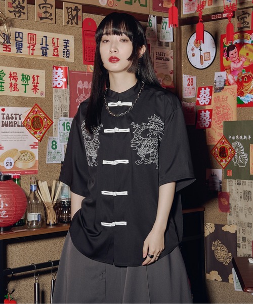 【RT-71622】CDG チャイナシャツ＆丸襟シャツ 2点セット 楽天市場】チャイナ服 チャイナTシャツ 漢服 カンフー メンズ 男性用