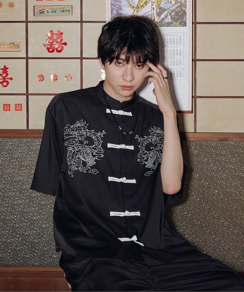 Ellno Loset（エルノロゼット）の「ドラゴンチャイナシャツ（シャツ/ブラウス・メンズ・ブラック/オフホワイト・MEDIUM/LARGE/SMALL）」の15枚目の写真