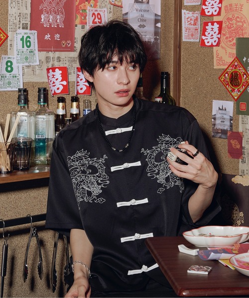 Ellno Loset（エルノロゼット）の「ドラゴンチャイナシャツ（シャツ/ブラウス・メンズ・ブラック/オフホワイト・MEDIUM/LARGE/SMALL）」の11枚目の写真