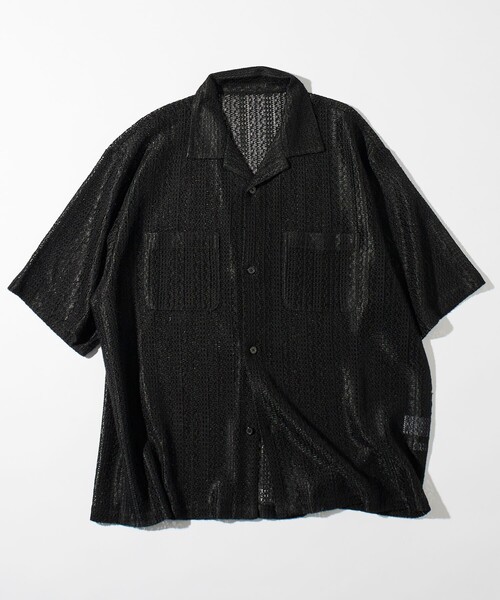 FREAK'S STORE（フリークスストア）の「FREAK’S STORE/フリークスストア レース編みオープンカラーシャツ/リラックス（シャツ/ブラウス・メンズ・ブラック/オフホワイト・MEDIUM/LARGE）」の7枚目の写真