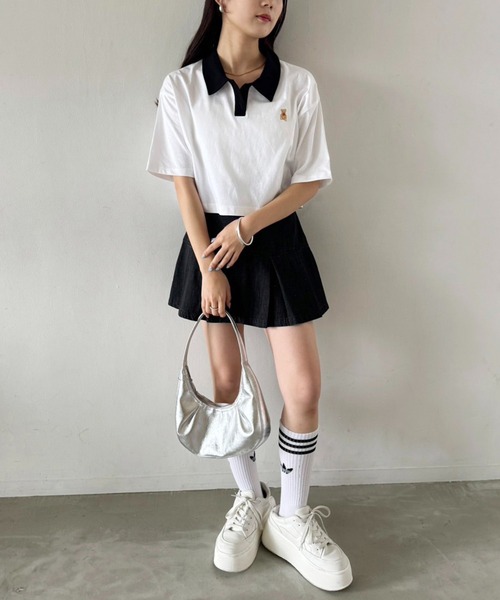 one after another NICE CLAUP（ワンアフターアナザーナイスクラップ）の「【teddy bear コラボ商品】くまちゃん刺しゅうポロシャツ（ポロシャツ・レディース・ピンク/ホワイト/ブラック・FREE）」の4枚目の写真