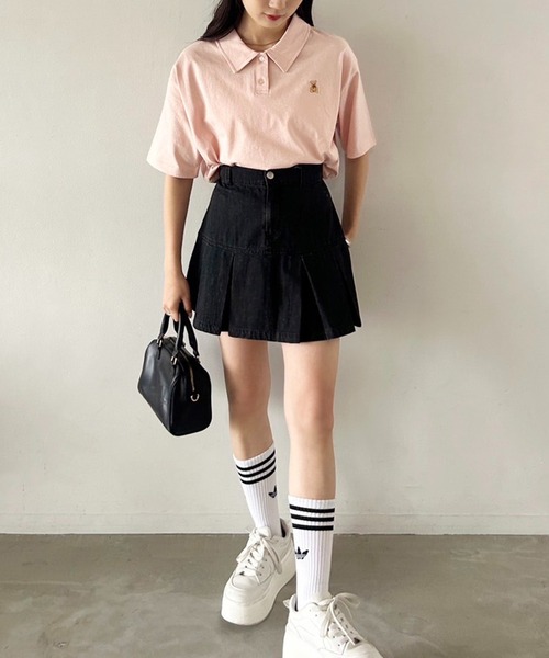 one after another NICE CLAUP（ワンアフターアナザーナイスクラップ）の「【teddy bear コラボ商品】くまちゃん刺しゅうポロシャツ（ポロシャツ・レディース・ピンク/ホワイト/ブラック・FREE）」の10枚目の写真