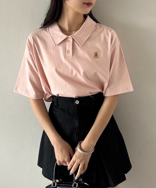 one after another NICE CLAUP（ワンアフターアナザーナイスクラップ）の「【teddy bear コラボ商品】くまちゃん刺しゅうポロシャツ（ポロシャツ・レディース・ピンク/ホワイト/ブラック・FREE）」の8枚目の写真