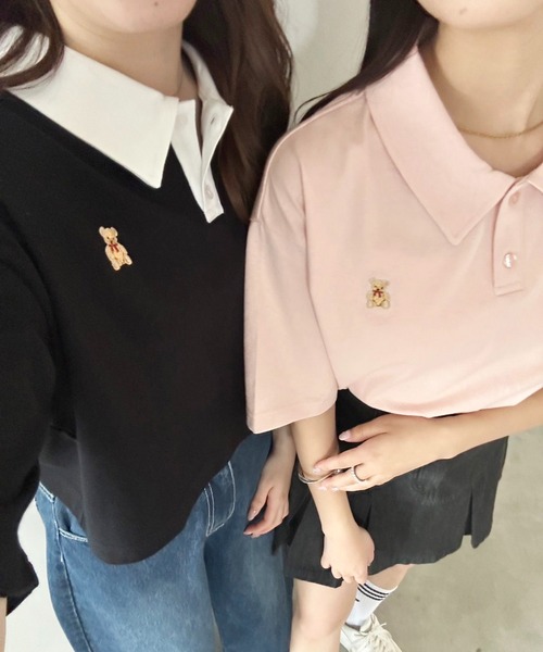 one after another NICE CLAUP（ワンアフターアナザーナイスクラップ）の「【teddy bear コラボ商品】くまちゃん刺しゅうポロシャツ（ポロシャツ・レディース・ピンク/ホワイト/ブラック・FREE）」の20枚目の写真