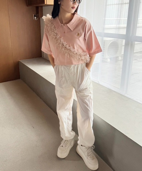 one after another NICE CLAUP（ワンアフターアナザーナイスクラップ）の「【teddy bear コラボ商品】くまちゃん刺しゅうポロシャツ（ポロシャツ・レディース・ピンク/ホワイト/ブラック・FREE）」の18枚目の写真