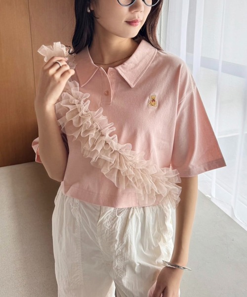 one after another NICE CLAUP（ワンアフターアナザーナイスクラップ）の「【teddy bear コラボ商品】くまちゃん刺しゅうポロシャツ（ポロシャツ・レディース・ピンク/ホワイト/ブラック・FREE）」の14枚目の写真