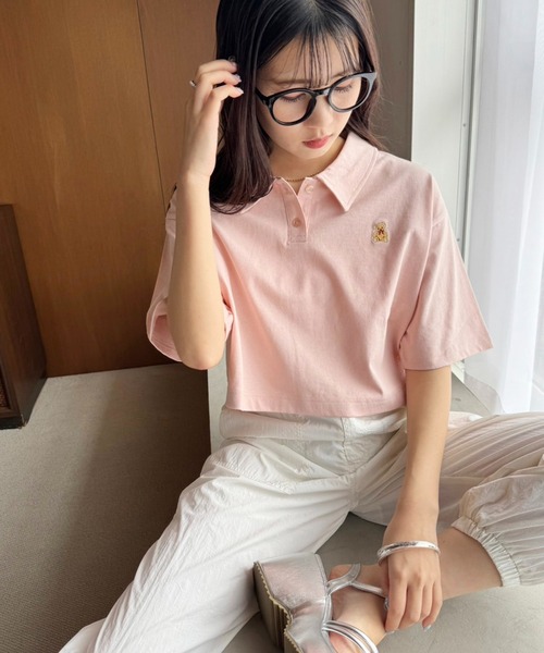 one after another NICE CLAUP（ワンアフターアナザーナイスクラップ）の「【teddy bear コラボ商品】くまちゃん刺しゅうポロシャツ（ポロシャツ・レディース・ピンク/ホワイト/ブラック・FREE）」の11枚目の写真