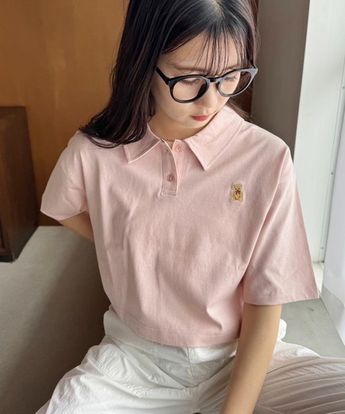 one after another NICE CLAUP（ワンアフターアナザーナイスクラップ）の「【teddy bear コラボ商品】くまちゃん刺しゅうポロシャツ（ポロシャツ・レディース・ピンク/ホワイト/ブラック・FREE）」の12枚目の写真