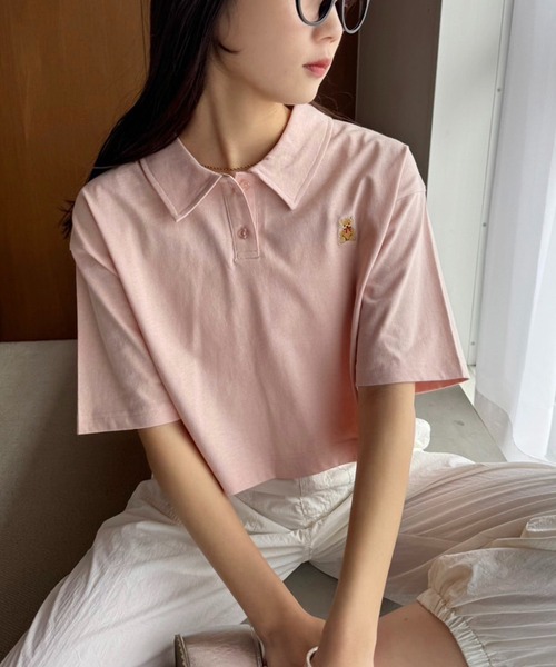 one after another NICE CLAUP（ワンアフターアナザーナイスクラップ）の「【teddy bear コラボ商品】くまちゃん刺しゅうポロシャツ（ポロシャツ・レディース・ピンク/ホワイト/ブラック・FREE）」の13枚目の写真