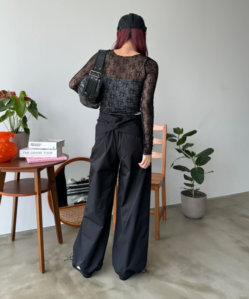 SHAGGIE（シャギー）の「【ウエスト巻き取り外し可能】ナイロンジョガーワークパンツ（その他パンツ・レディース・ブラック/ベージュ・FREE）」の7枚目の写真