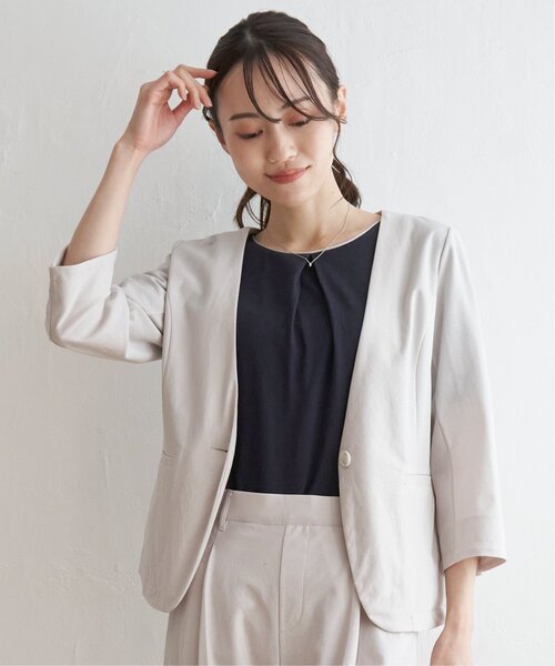 IKKA LOUNGE（イッカラウンジ）の「【洗濯機で洗える／セットアップ対応】GOKU楽ツイルストレッチジャケット（テーラードジャケット・レディース・ネイビー/ライトグレー・M/L/S）」の11枚目の写真