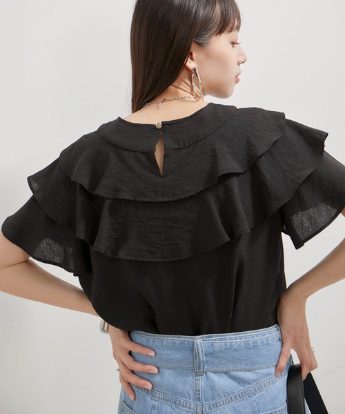 VIS（ビス）の「フリルティアードブラウス（シャツ/ブラウス・レディース・ブラック/オフホワイト/ブラウン系その他・FREE）」の4枚目の写真